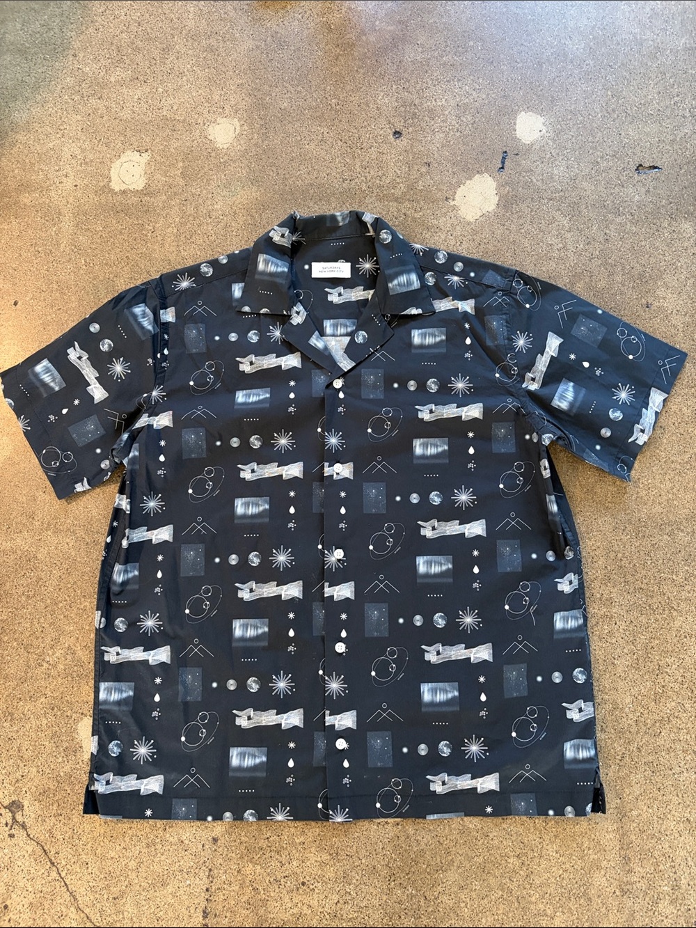 Saturdays New York City Black Short-Sleeve Button-Down with White Space Print